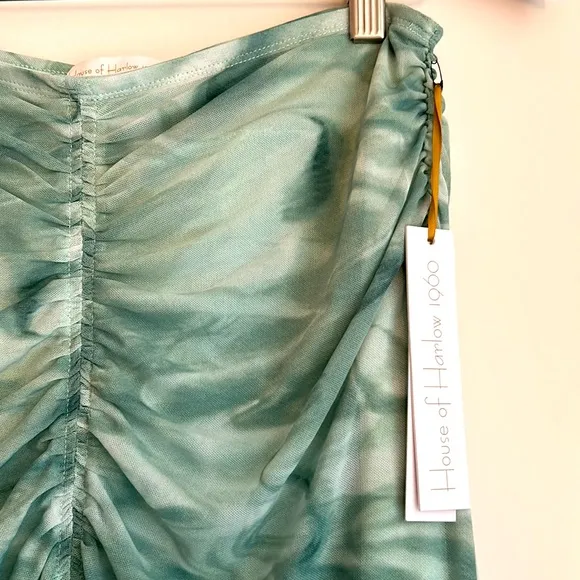 House of Harlow 1960 Aqua Green White 2 Piece Set Marble Maxi Skirt Tank Top