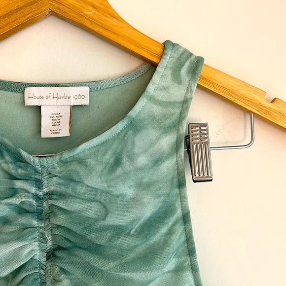 House of Harlow 1960 Aqua Green White 2 Piece Set Marble Maxi Skirt Tank Top