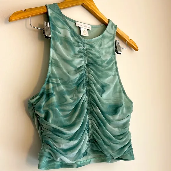 House of Harlow 1960 Aqua Green White 2 Piece Set Marble Maxi Skirt Tank Top
