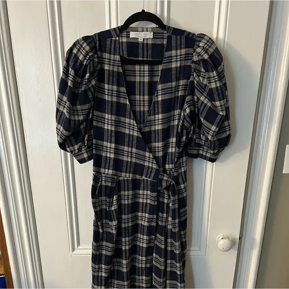 Hunter Bell Puff Sleeve Plaid wrap dress
