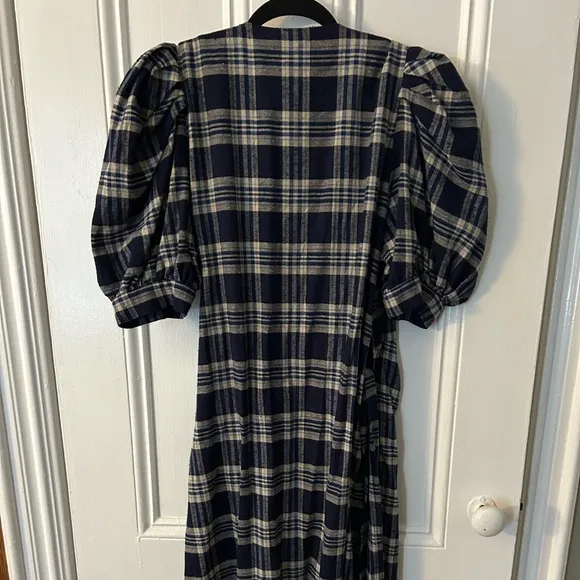 Hunter Bell Puff Sleeve Plaid wrap dress