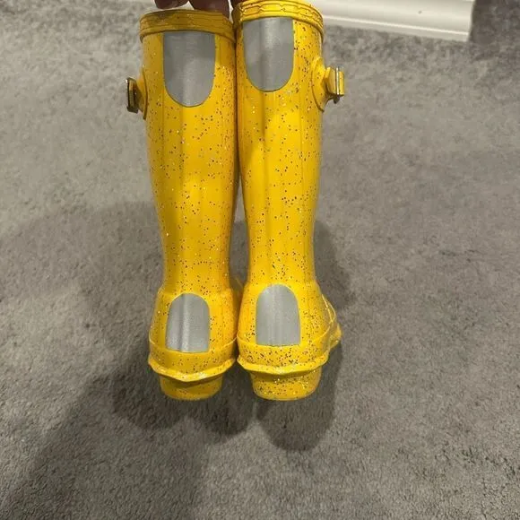 Hunter Glitter Illuminating Yellow Wellington Rain Boots Sz 12