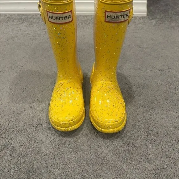 Hunter Glitter Illuminating Yellow Wellington Rain Boots Sz 12