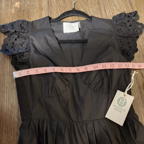 Hyacinth House Black Eyelet Marshall Midi Dress NWT XXS