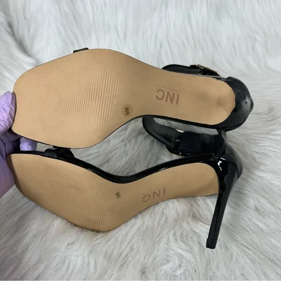 INC International Concepts Women's Melodie Buckle Dress Sandals Black Patent 9M