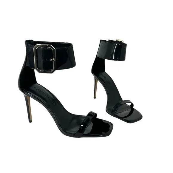 INC International Concepts Women's Melodie Buckle Dress Sandals Black Patent 9M