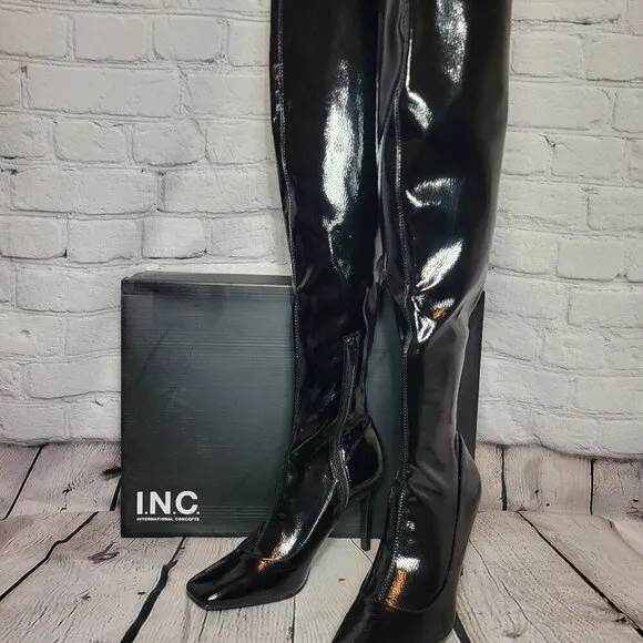 Inc Womens Black Flexible Keenah Square Toe Stiletto Zip-up Dress Boots