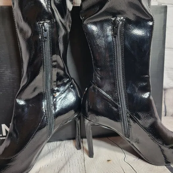 Inc Womens Black Flexible Keenah Square Toe Stiletto Zip-up Dress Boots