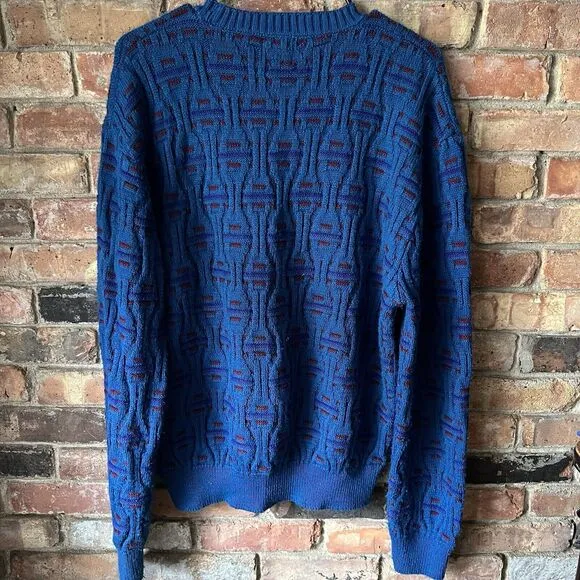 Iredell County Sweater Men XL Gray Cable Knit Pullover Classic Blue Red 80s