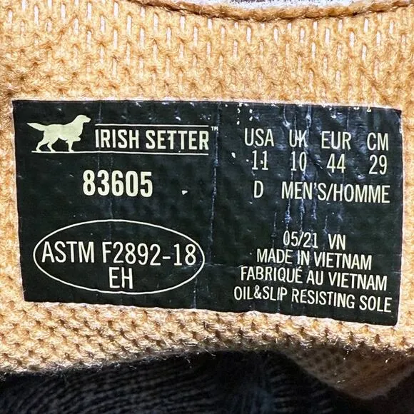 Irish Setter Ashby Mens Size 11 Work Boots Brown Leather 6 Inch Soft Toe 83605