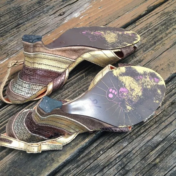 Irregular Choice Metallic Gold Brown Bronze Wedge Heels Sandals 11 EU 41 Shoes