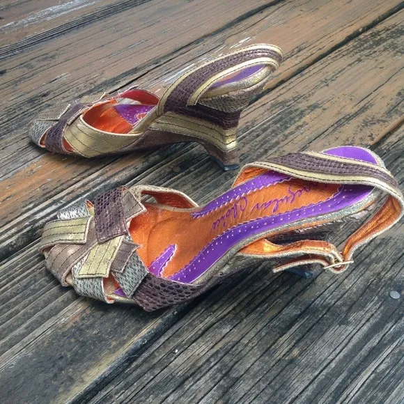 Irregular Choice Metallic Gold Brown Bronze Wedge Heels Sandals 11 EU 41 Shoes