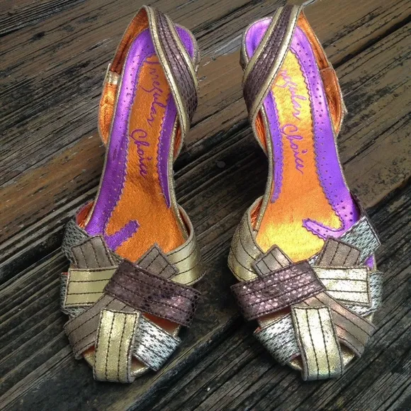 Irregular Choice Metallic Gold Brown Bronze Wedge Heels Sandals 11 EU 41 Shoes