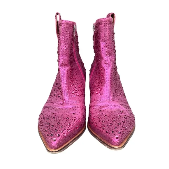 ISNOM 11 Metallic Pink Rhinestone Western Boots Booties Cowgirl Festival Concert