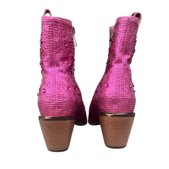 ISNOM 11 Metallic Pink Rhinestone Western Boots Booties Cowgirl Festival Concert
