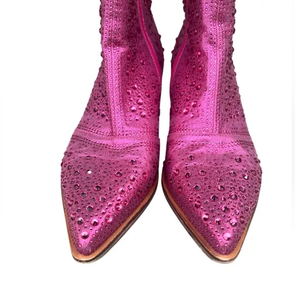ISNOM 11 Metallic Pink Rhinestone Western Boots Booties Cowgirl Festival Concert