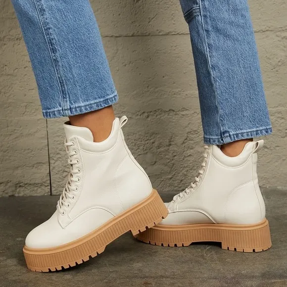 Ivory High Ankle Lace Up Booties