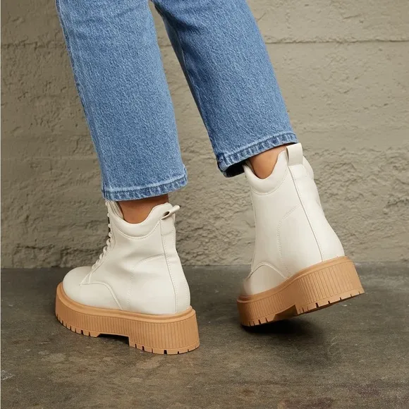 Ivory High Ankle Lace Up Booties