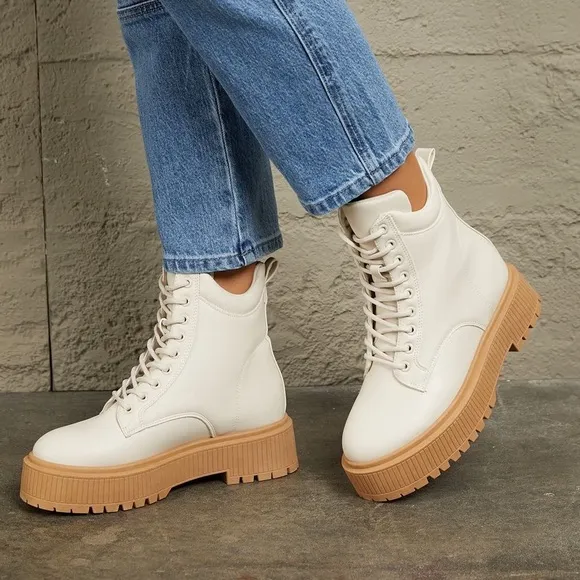 Ivory High Ankle Lace Up Booties