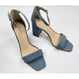 J Mclaughlin Esme Denim Sandals Women 11 NWT Ankle Strap Open‎ Toe Block Heels
