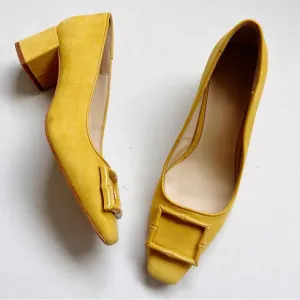 J McLaughlin Yellow Pumps Heels Buckle Shoes Suede JMcL Work Office Lisbeth ?