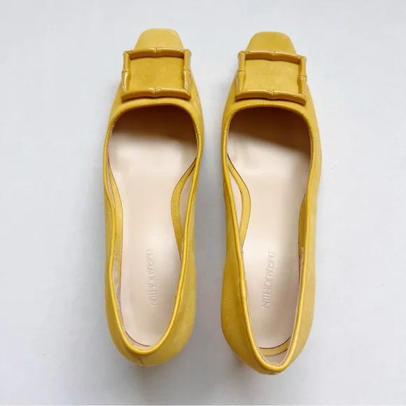 J McLaughlin Yellow Pumps Heels Buckle Shoes Suede JMcL Work Office Lisbeth ?