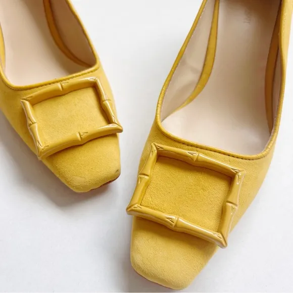 J McLaughlin Yellow Pumps Heels Buckle Shoes Suede JMcL Work Office Lisbeth ?