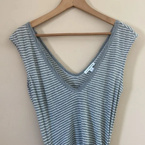 James Perse Striped Ruched V-Neck Midi Dress