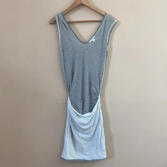 James Perse Striped Ruched V-Neck Midi Dress