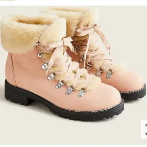 J.Crew Nordic Lace Up Fur Lined Boots - Bronzed Clay Color Size 9 NEW