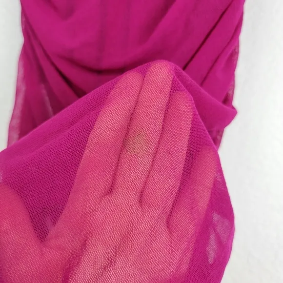 Jean Paul Gaultier Semi Swoop Neck Ruched Sheer Dress Pink Small
