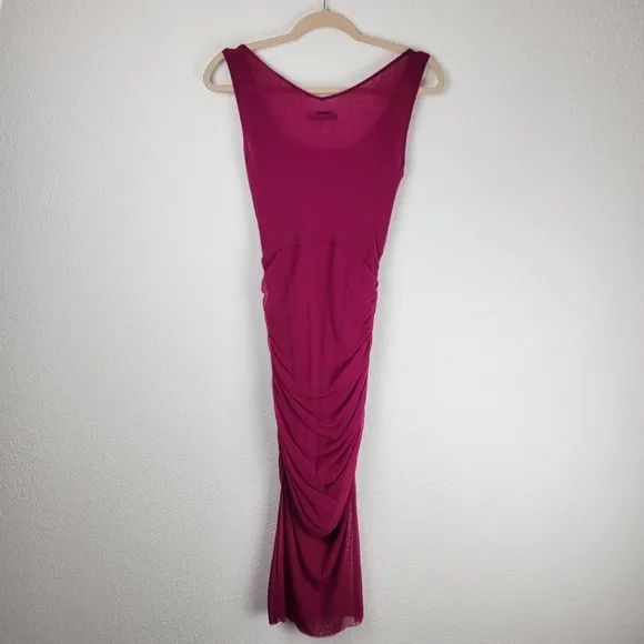 Jean Paul Gaultier Semi Swoop Neck Ruched Sheer Dress Pink Small