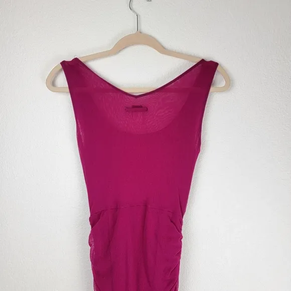 Jean Paul Gaultier Semi Swoop Neck Ruched Sheer Dress Pink Small