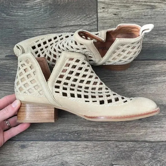 Jeffrey Campbell 6 Taggart Leather Cutout Booties in Ivory