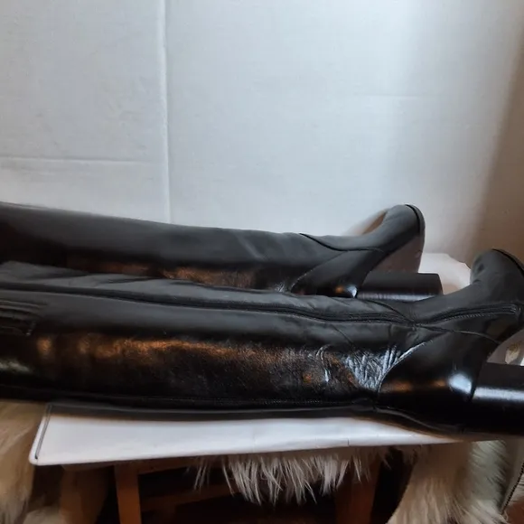 Jeffrey Campbell Black Leather Knee-High Women's Boots 10
