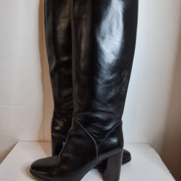 Jeffrey Campbell Black Leather Knee-High Women's Boots 10