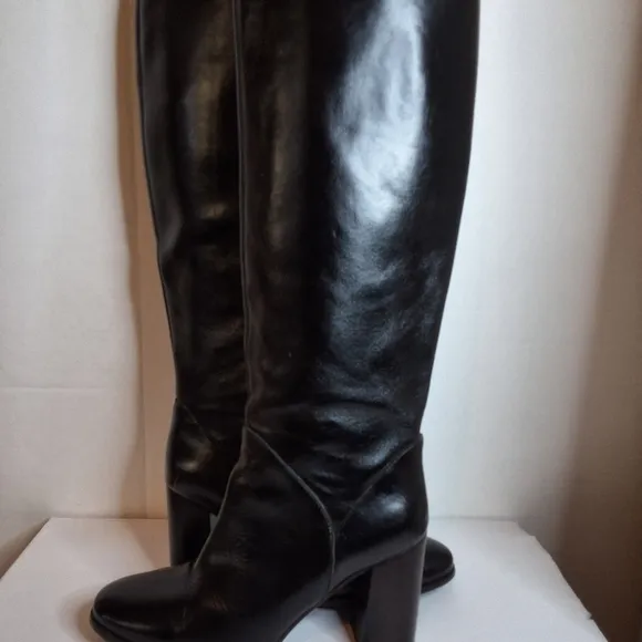 Jeffrey Campbell Black Leather Knee-High Women's Boots 10