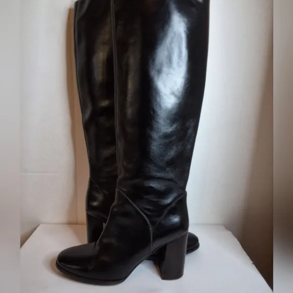 Jeffrey Campbell Black Leather Knee-High Women's Boots 10