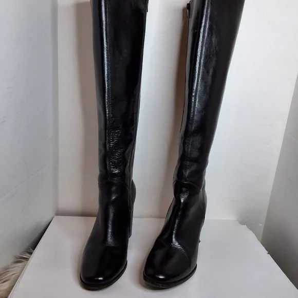 Jeffrey Campbell Black Leather Knee-High Women's Boots 10