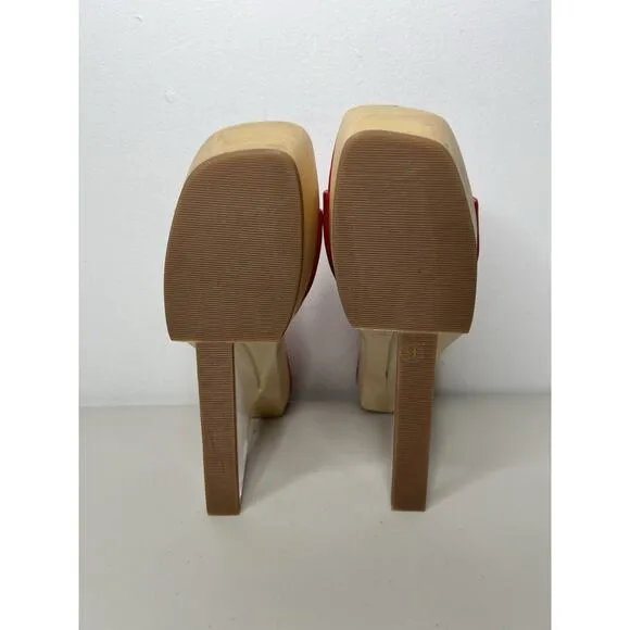 Jeffrey Campbell Pellucid Platform Red Sculptural Clear Heel Sandals Size 9