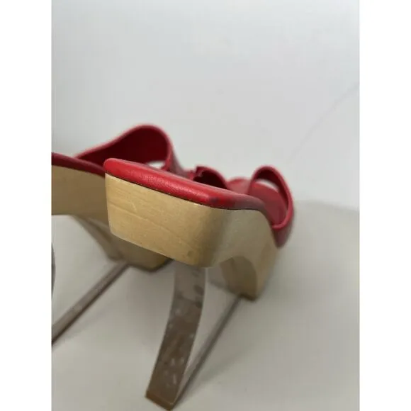 Jeffrey Campbell Pellucid Platform Red Sculptural Clear Heel Sandals Size 9