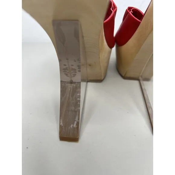 Jeffrey Campbell Pellucid Platform Red Sculptural Clear Heel Sandals Size 9