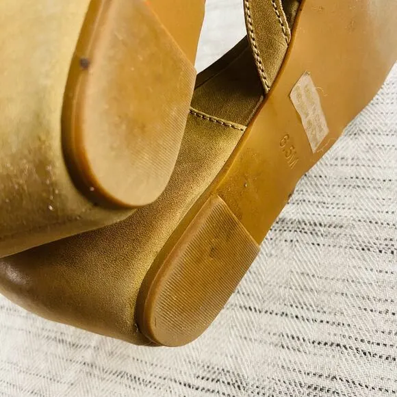 Jeffrey Campbell Tan Leather Wedge Peep Toe Sandals Ankle Lace Up Closure 6.5