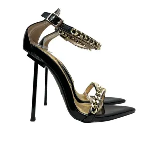 Jessica Rich Monaco Women Stiletto Heel Black Patent Leather Gold Chain‎ EUR 36