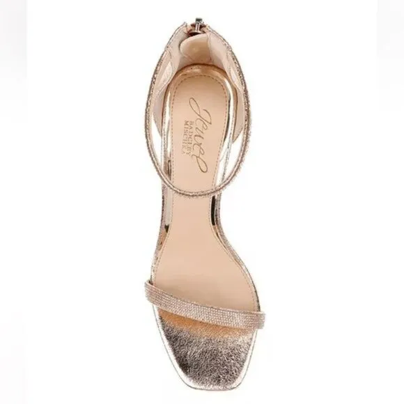 Jewel Badgley Mischka Brand Genny Curvy Heel Sandal in Rose Gold Metallic Size 9