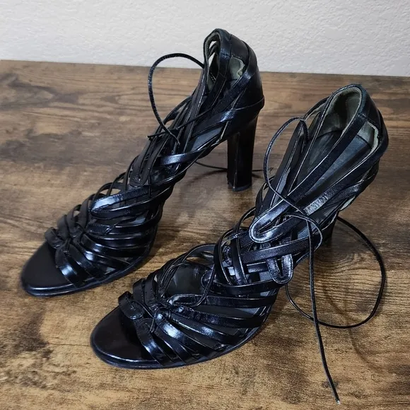 JILL SANDER Black Leather Gladiator Sandals Size 9