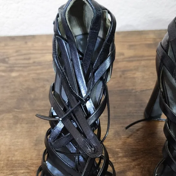 JILL SANDER Black Leather Gladiator Sandals Size 9