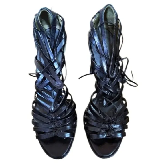 JILL SANDER Black Leather Gladiator Sandals Size 9