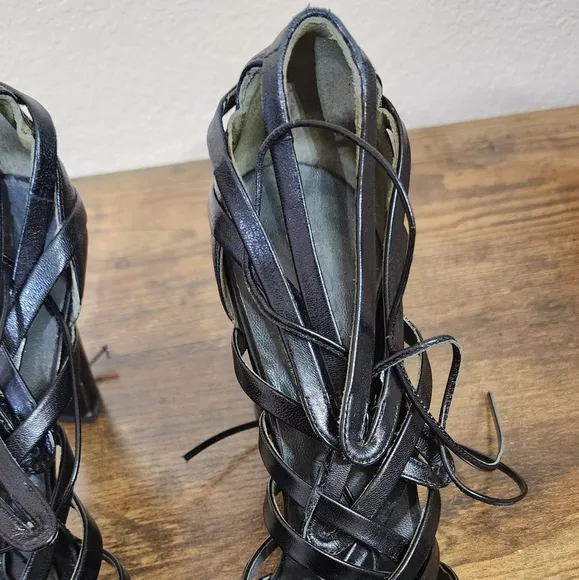 JILL SANDER Black Leather Gladiator Sandals Size 9