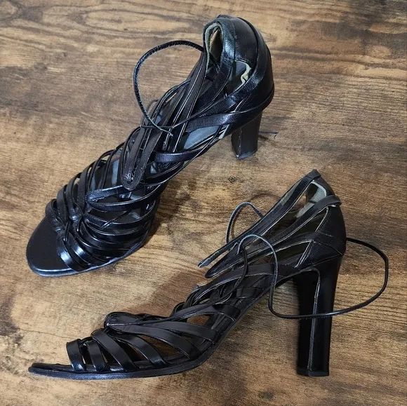 JILL SANDER Black Leather Gladiator Sandals Size 9